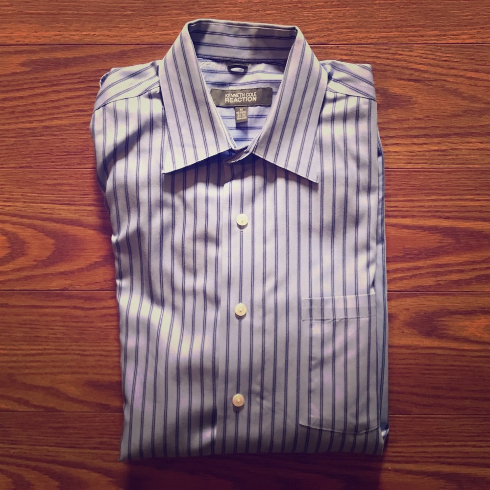 Kenneth Cole Reaction Striped Blue Dress Shirt